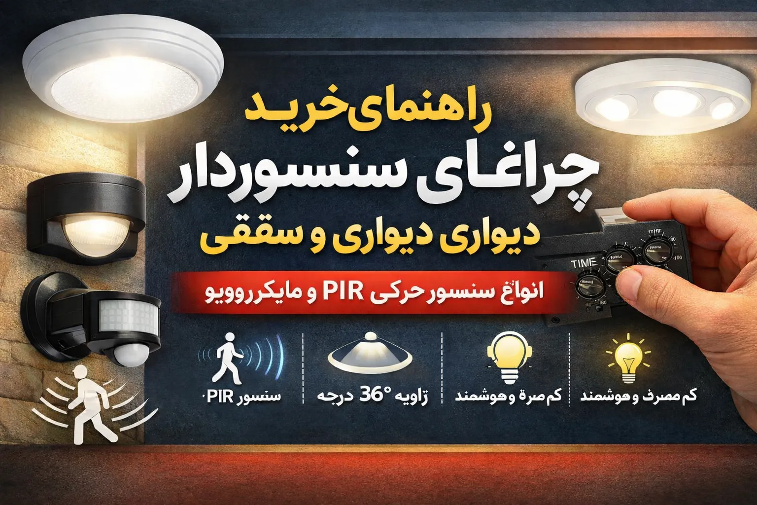 راهنمای خرید چراغ سنسوردار دیواری و سقفی | بررسی انواع سنسور حرکتی PIR و مایکروویو