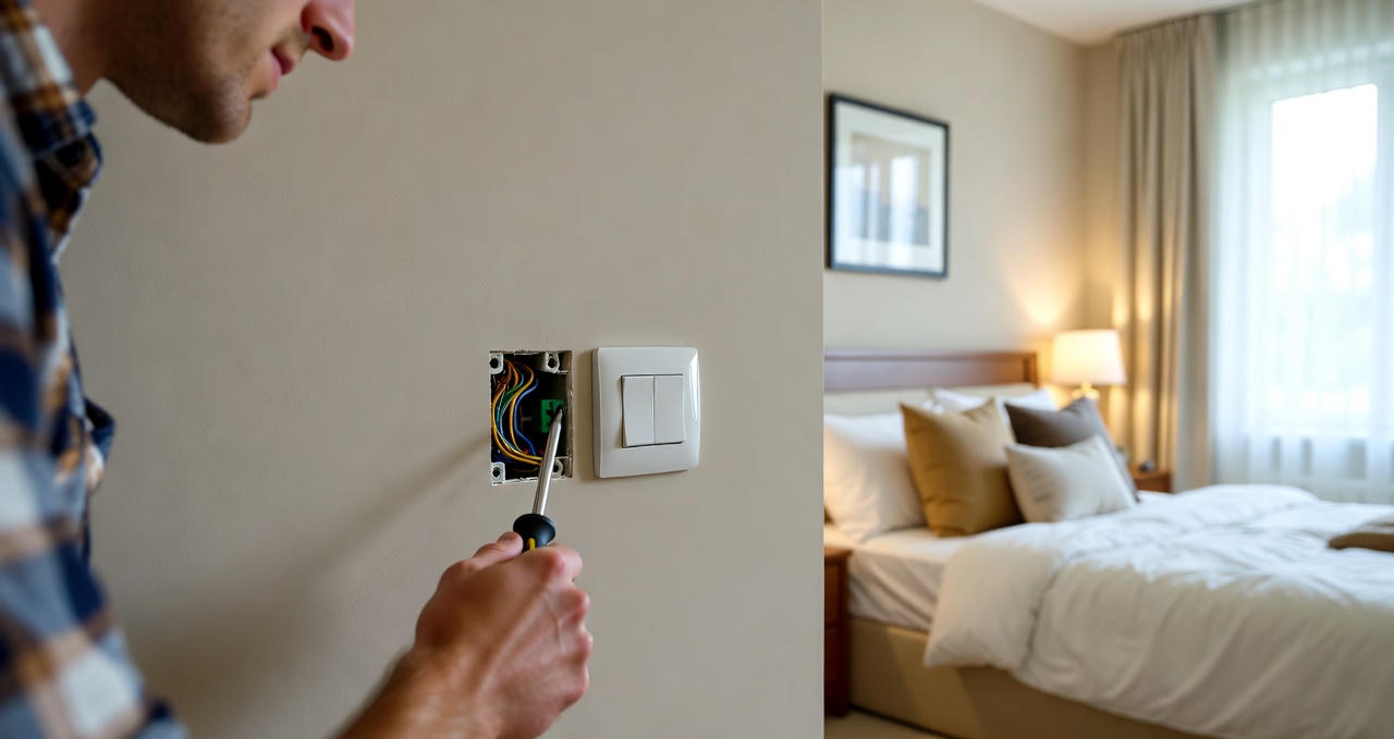 نصب کلید و پریز در اتاق خواب با طراحی مدرن